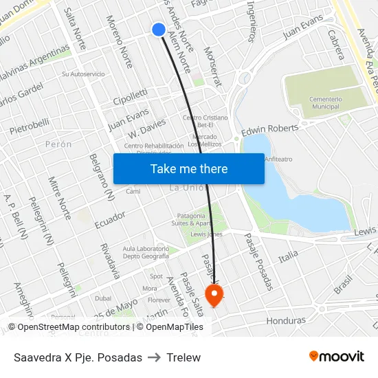 Saavedra X Pje. Posadas to Trelew map