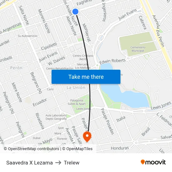 Saavedra X Lezama to Trelew map