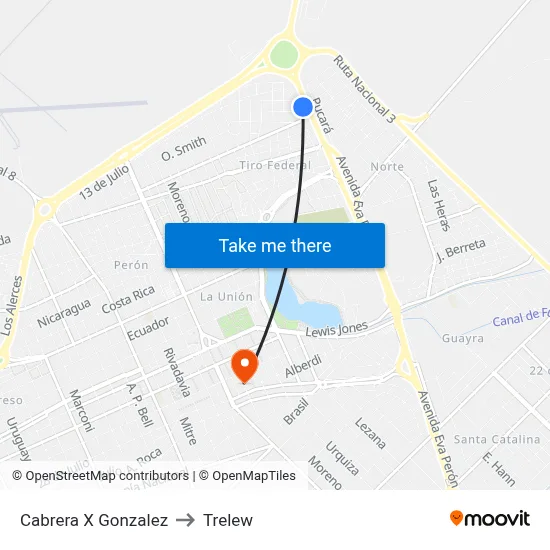 Cabrera X Gonzalez to Trelew map