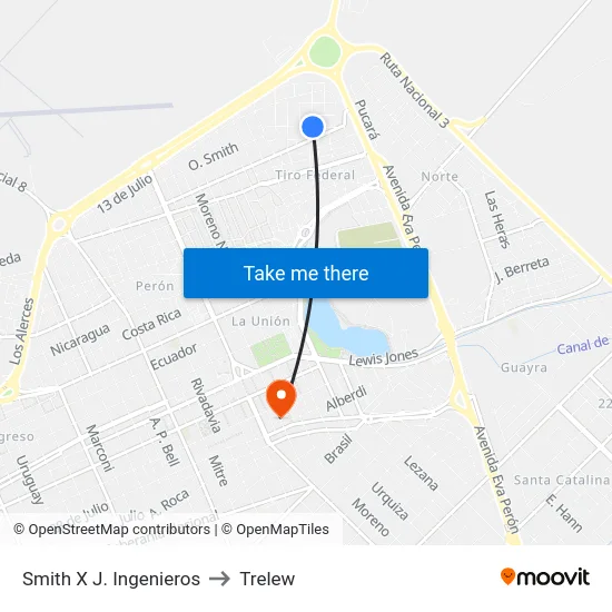 Smith X J. Ingenieros to Trelew map