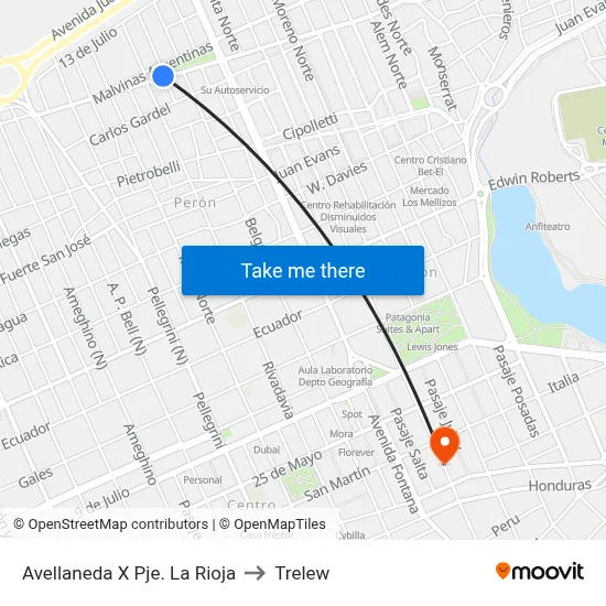 Avellaneda X Pje. La Rioja to Trelew map