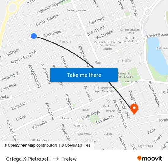 Ortega X Pietrobelli to Trelew map