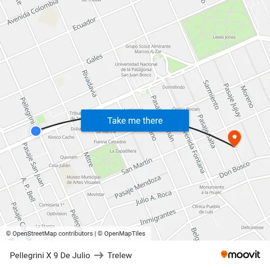 Pellegrini X 9 De Julio to Trelew map