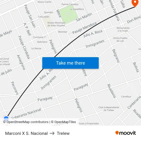Marconi X S. Nacional to Trelew map