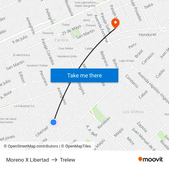 Moreno X Libertad to Trelew map