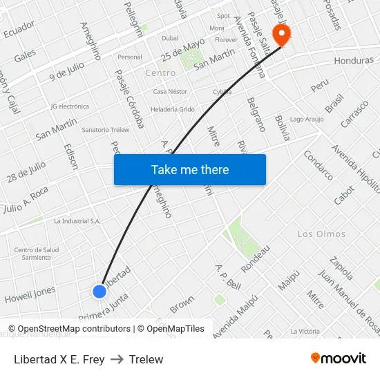 Libertad X E. Frey to Trelew map