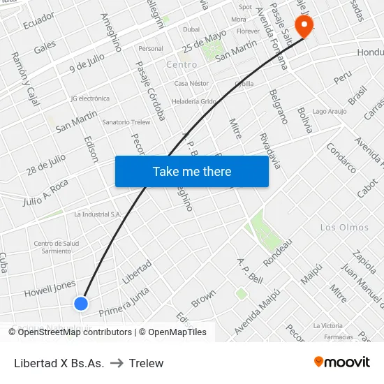 Libertad X Bs.As. to Trelew map