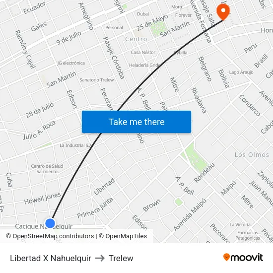 Libertad X Nahuelquir to Trelew map