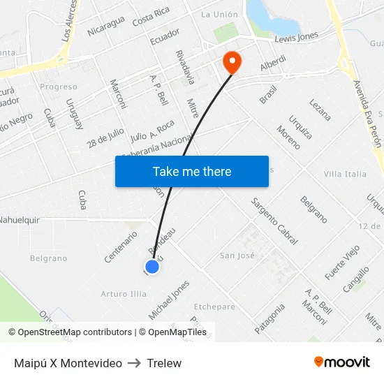 Maipú X Montevideo to Trelew map