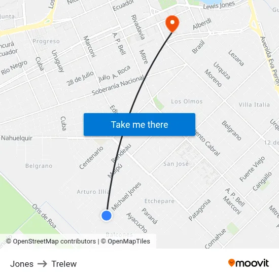 Jones to Trelew map