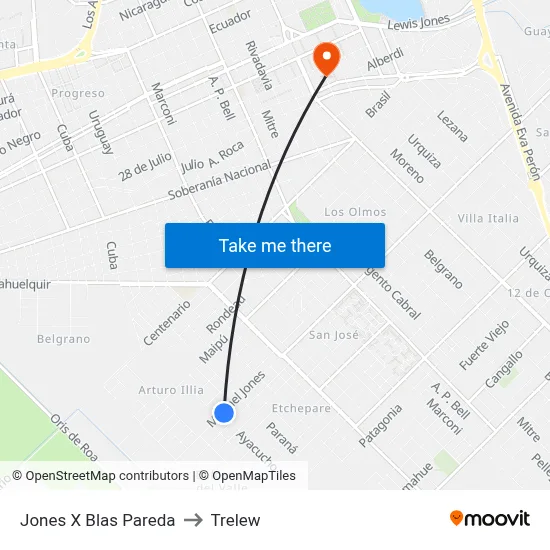 Jones X Blas Pareda to Trelew map
