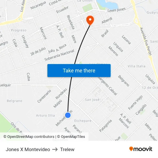Jones X Montevideo to Trelew map
