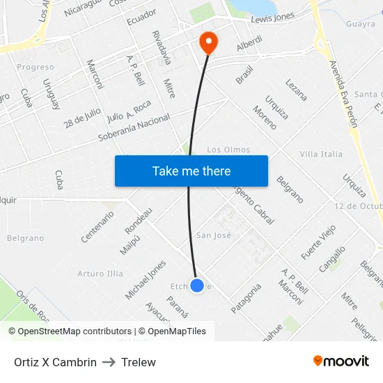 Ortiz X Cambrin to Trelew map