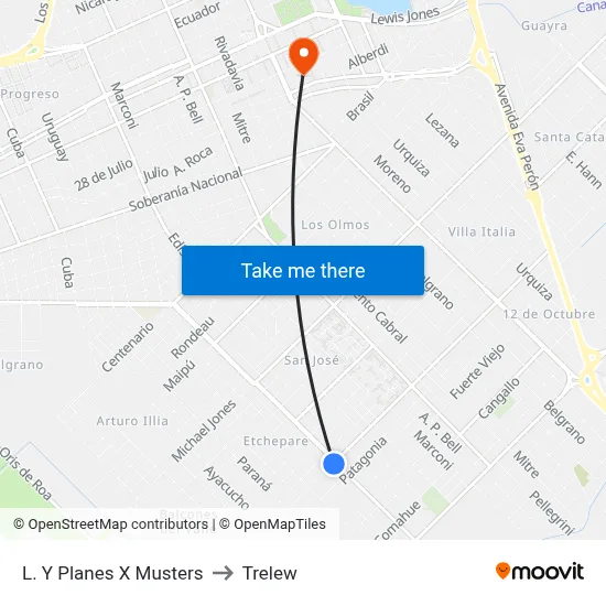 L. Y Planes X Musters to Trelew map