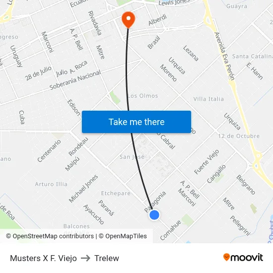 Musters X F. Viejo to Trelew map