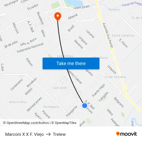 Marconi X  X F. Viejo to Trelew map