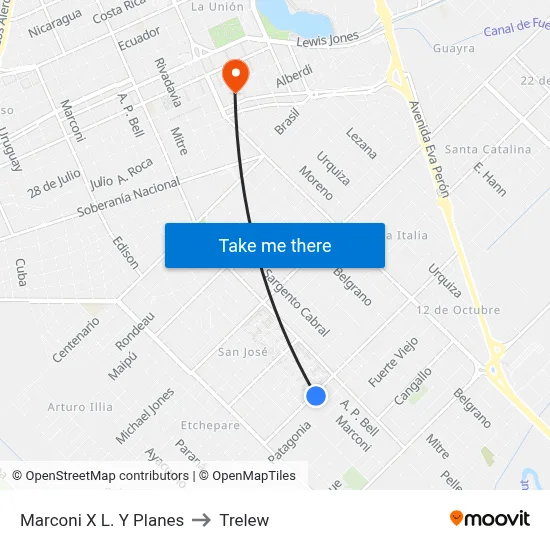 Marconi X L. Y Planes to Trelew map