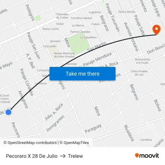 Pecoraro X 28 De Julio to Trelew map