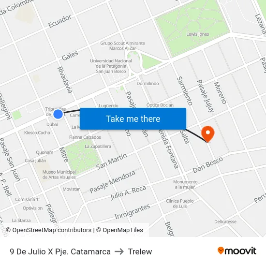 9 De Julio X Pje. Catamarca to Trelew map