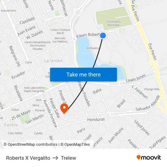 Roberts X Vergalito to Trelew map