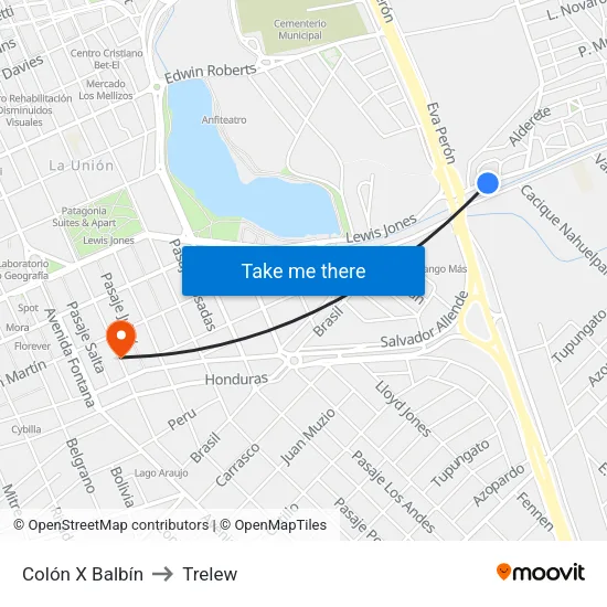 Colón X Balbín to Trelew map