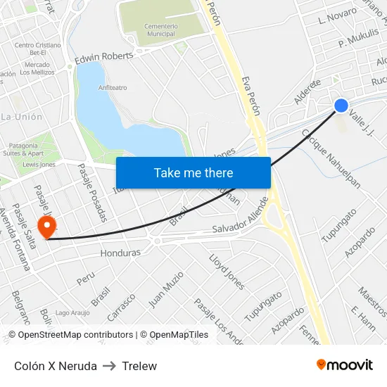 Colón X Neruda to Trelew map