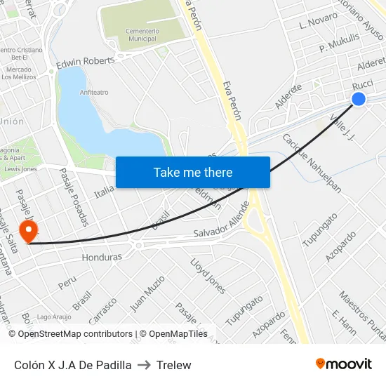 Colón X J.A De Padilla to Trelew map