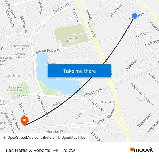 Las Heras X Roberts to Trelew map