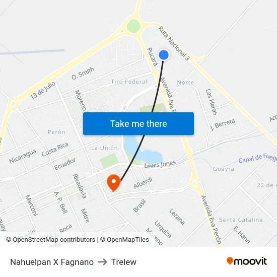 Nahuelpan X Fagnano to Trelew map