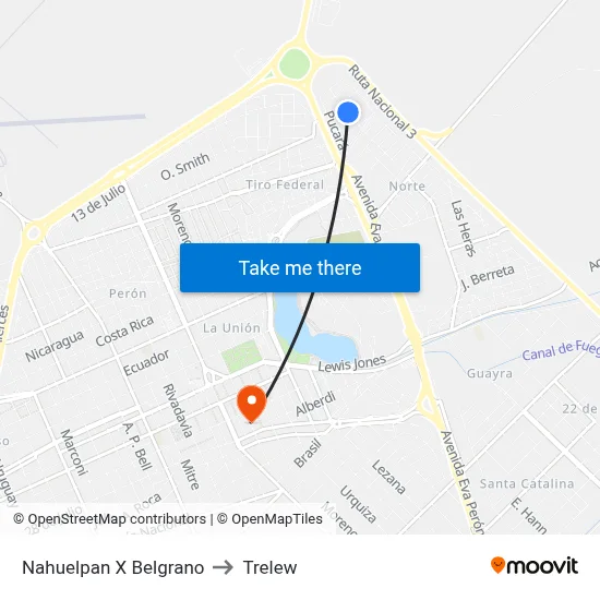 Nahuelpan X Belgrano to Trelew map