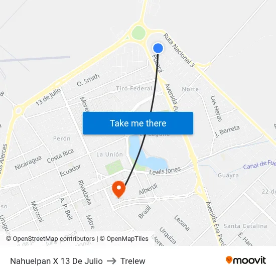 Nahuelpan X 13 De Julio to Trelew map