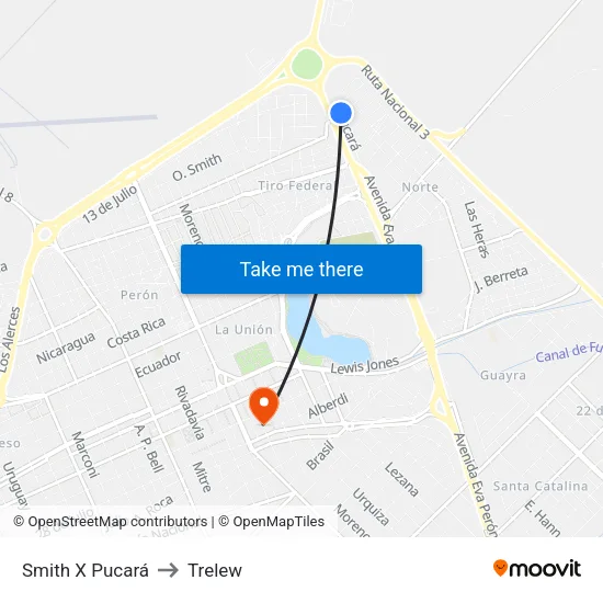 Smith X Pucará to Trelew map