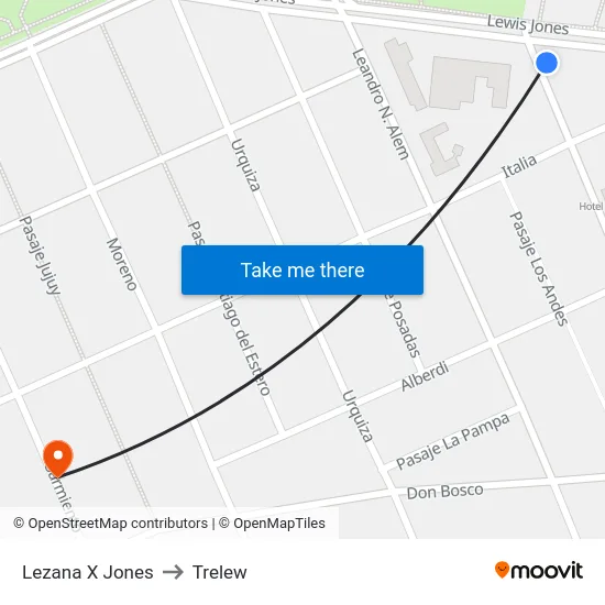 Lezana X Jones to Trelew map