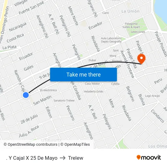 . Y Cajal X 25 De Mayo to Trelew map