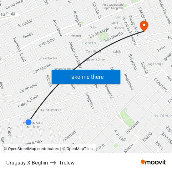 Uruguay X Beghin to Trelew map