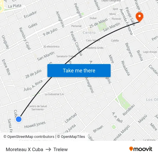 Moreteau X Cuba to Trelew map