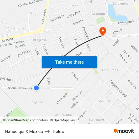 Nahuelqui X Mexico to Trelew map