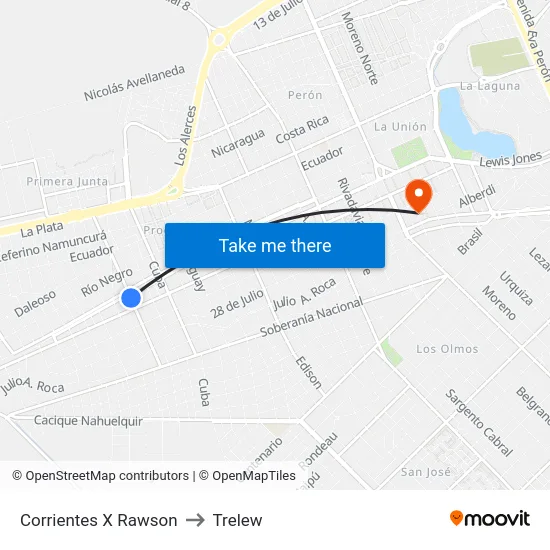 Corrientes X Rawson to Trelew map