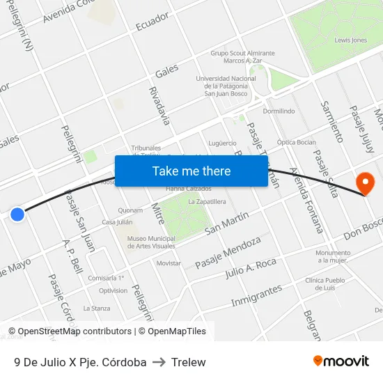 9 De Julio X Pje. Córdoba to Trelew map