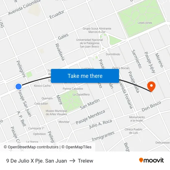9 De Julio X Pje. San Juan to Trelew map