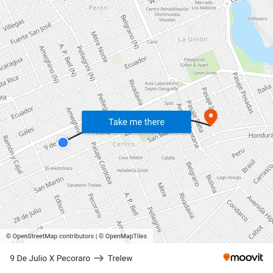 9 De Julio X Pecoraro to Trelew map