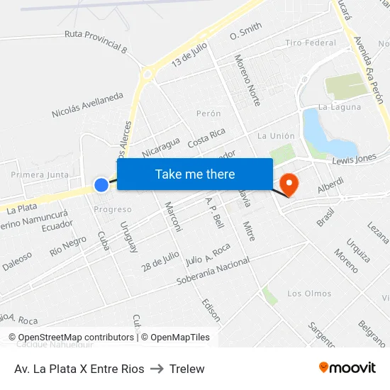 Av. La Plata X Entre Rios to Trelew map