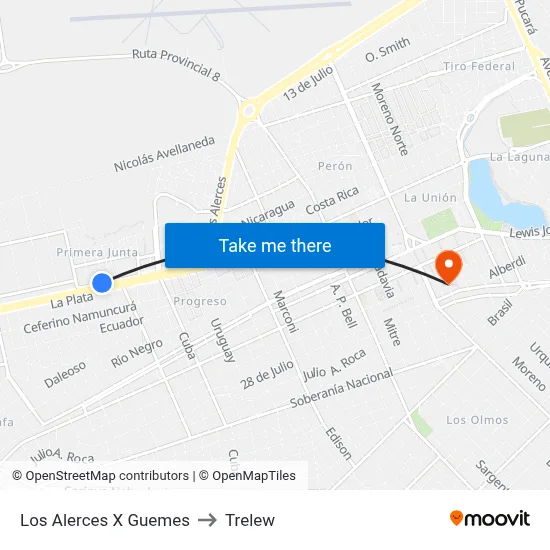 Los Alerces X Guemes to Trelew map