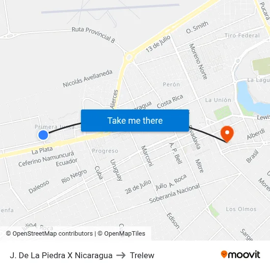 J. De La Piedra X Nicaragua to Trelew map