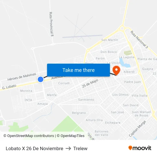 Lobato X 26 De Noviembre to Trelew map