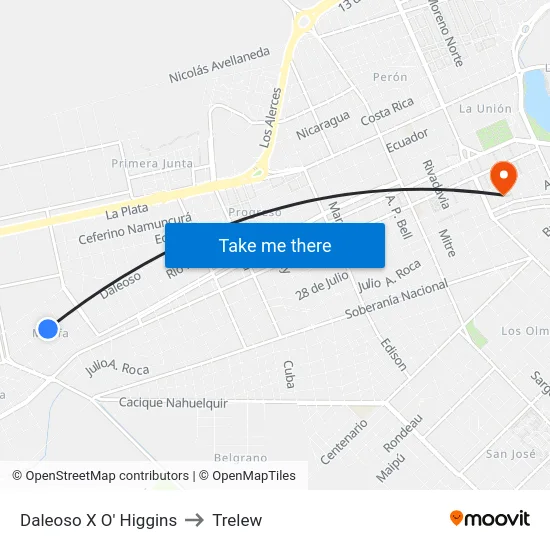 Daleoso X O' Higgins to Trelew map