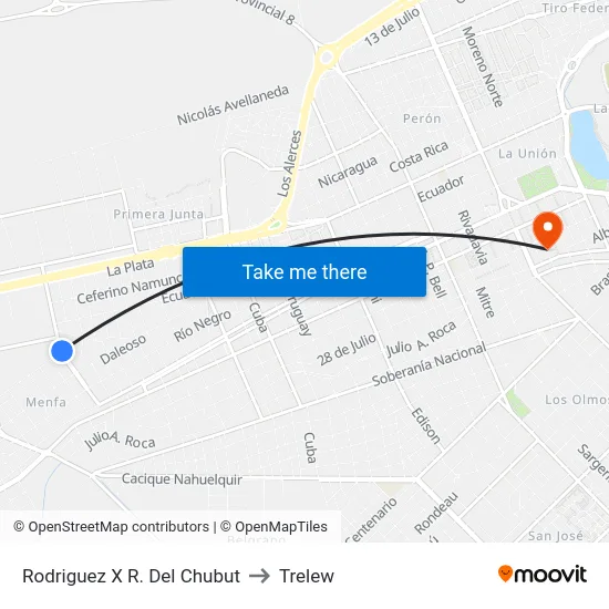 Rodriguez X R. Del Chubut to Trelew map