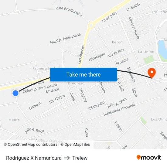 Rodriguez X Namuncura to Trelew map