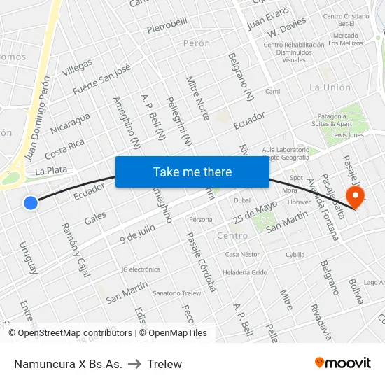 Namuncura X Bs.As. to Trelew map