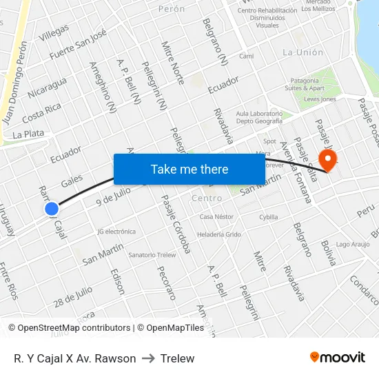 R. Y Cajal X Av. Rawson to Trelew map